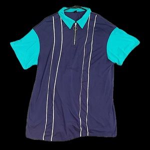 Retro Style Teal And Black Short Sleeve With Zipper Men’s Big & Tall  XL